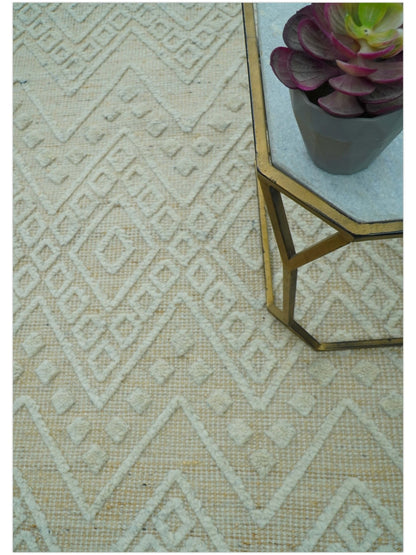 Custom Made Modern Contemporary Beige Hand Knotted Wool Area Rug.