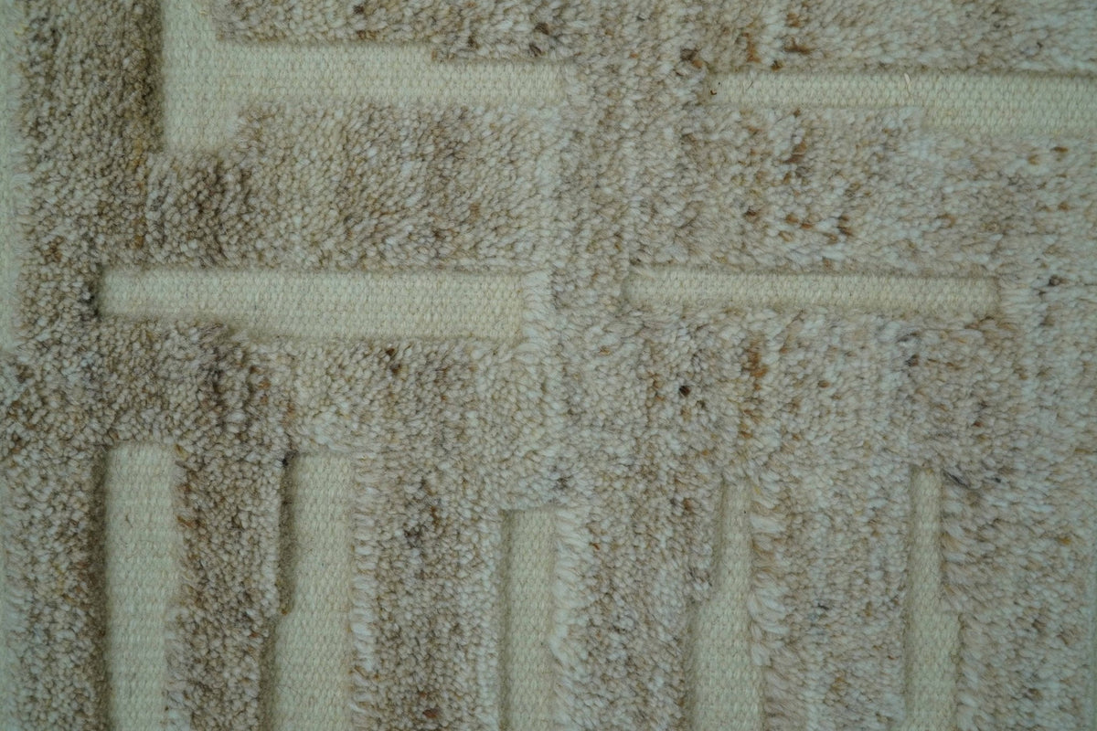 Custom Made Modern Contemporary Beige Hand Knotted Wool Area Rug.