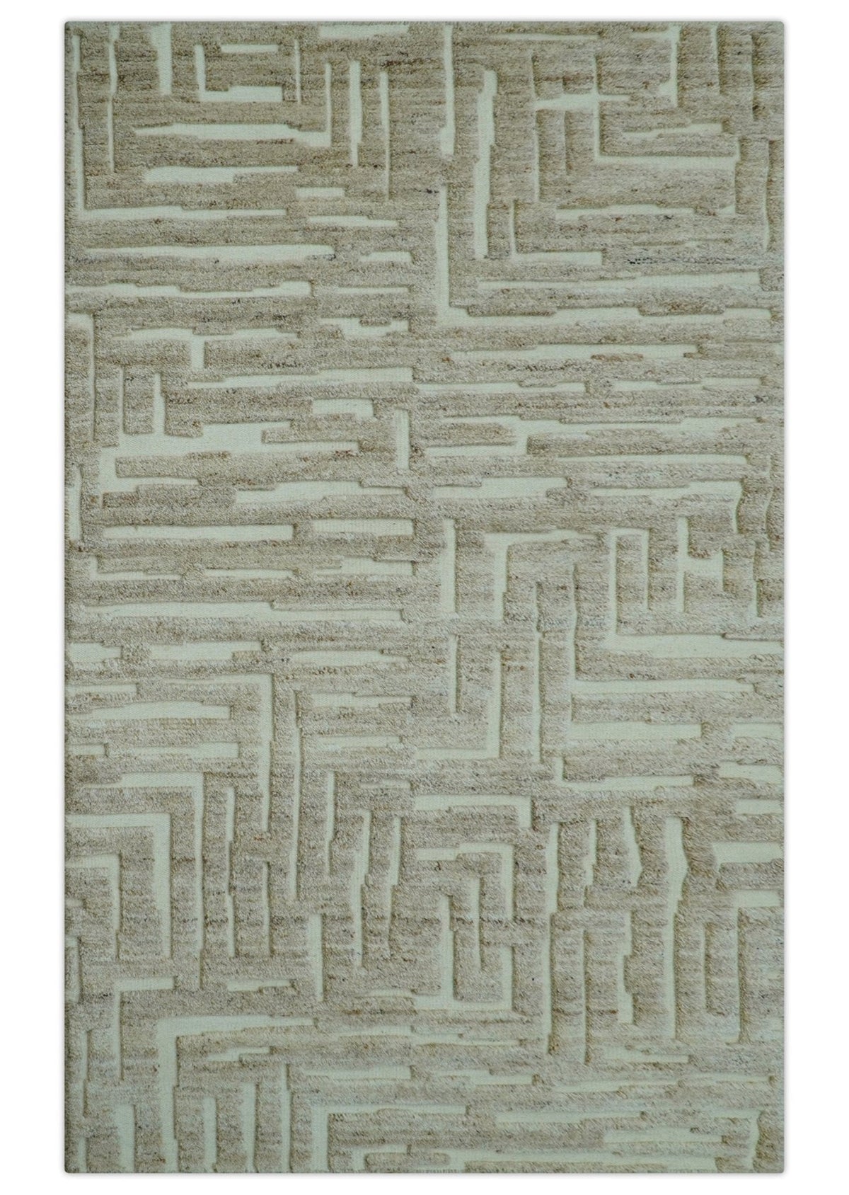 Custom Made Modern Contemporary Beige Hand Knotted Wool Area Rug.