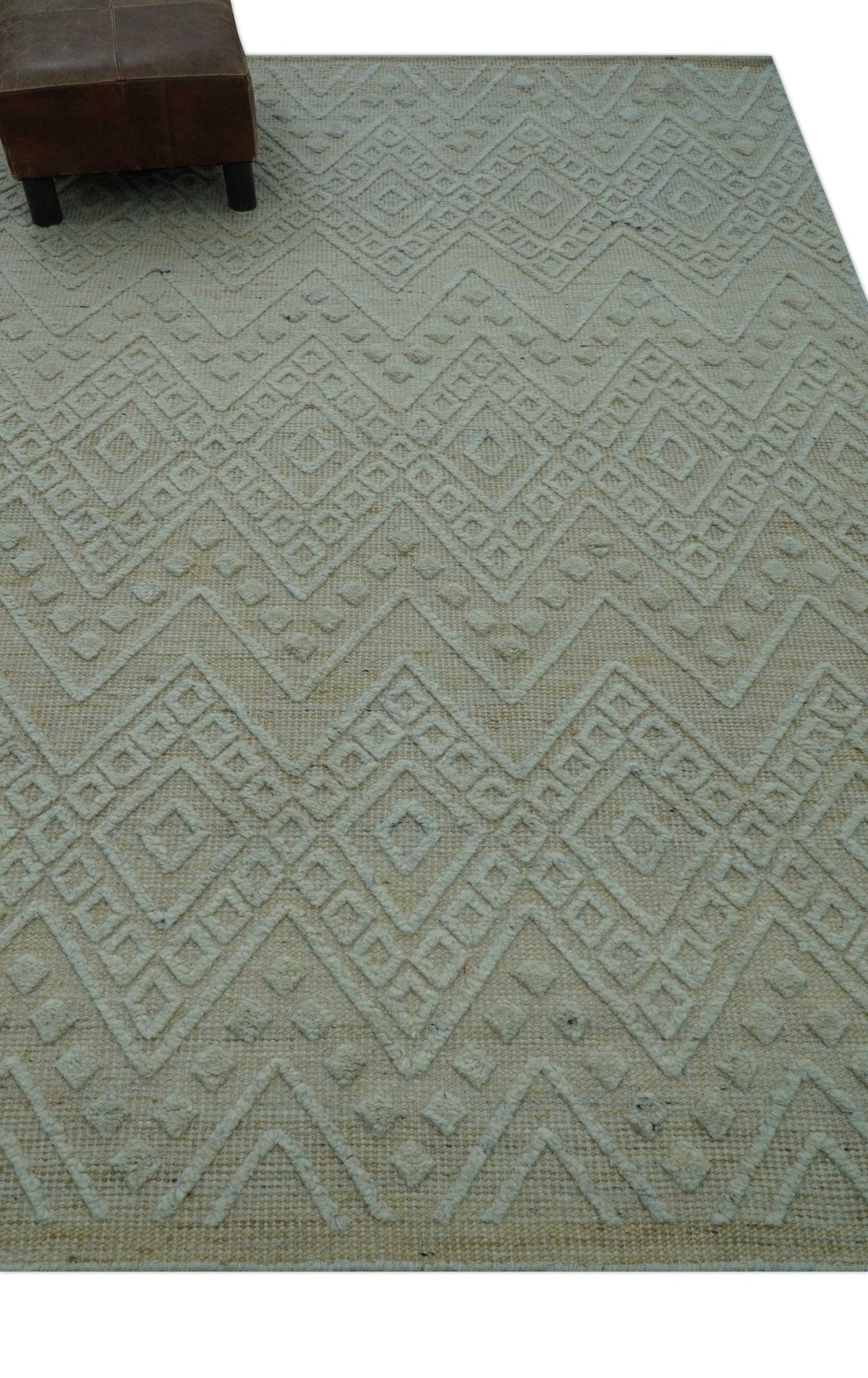 Custom Made Modern Contemporary Beige Hand Knotted Wool Area Rug.