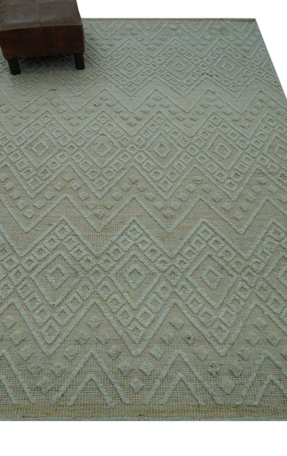 Custom Made Modern Contemporary Beige Hand Knotted Wool Area Rug.