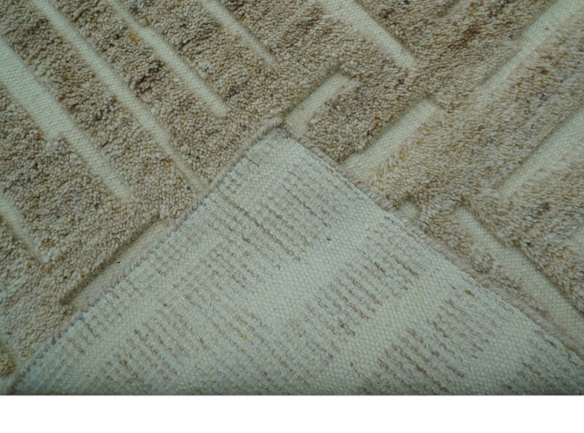 Custom Made Modern Contemporary Beige Hand Knotted Wool Area Rug.