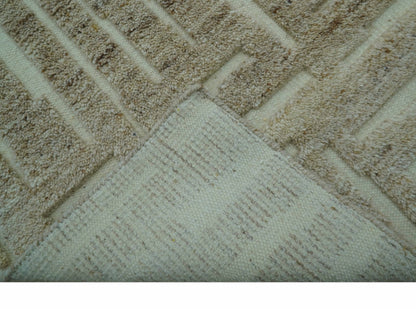 Custom Made Modern Contemporary Beige Hand Knotted Wool Area Rug.