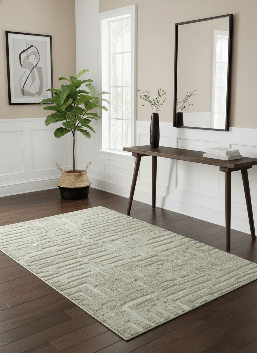 Custom Made Modern Contemporary Beige Hand Knotted Wool Area Rug.
