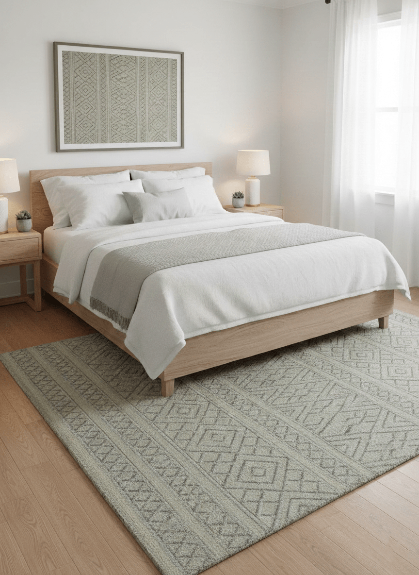 Custom Made Modern Contemporary Beige Hand Knotted Wool Area Rug.
