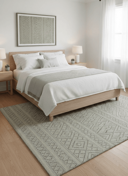Custom Made Modern Contemporary Beige Hand Knotted Wool Area Rug.