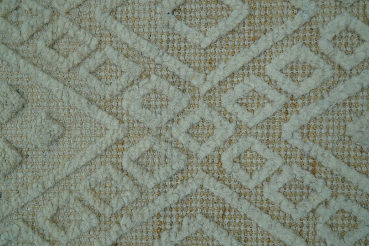 Custom Made Modern Contemporary Beige Hand Knotted Wool Area Rug.