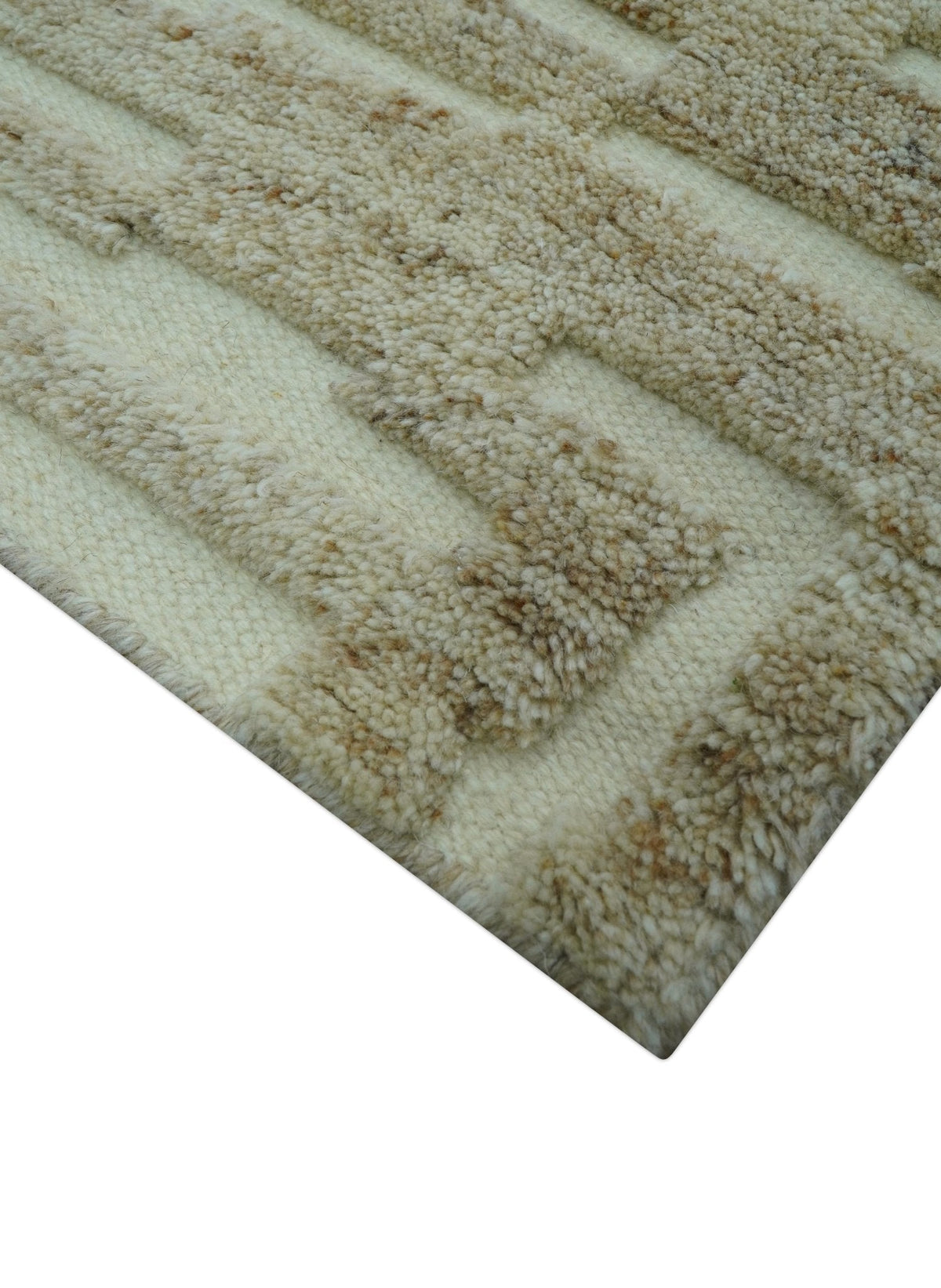 Custom Made Modern Contemporary Beige Hand Knotted Wool Area Rug.