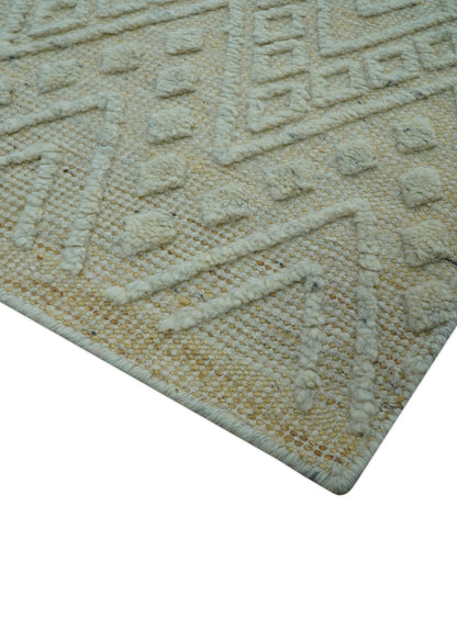 Custom Made Modern Contemporary Beige Hand Knotted Wool Area Rug.