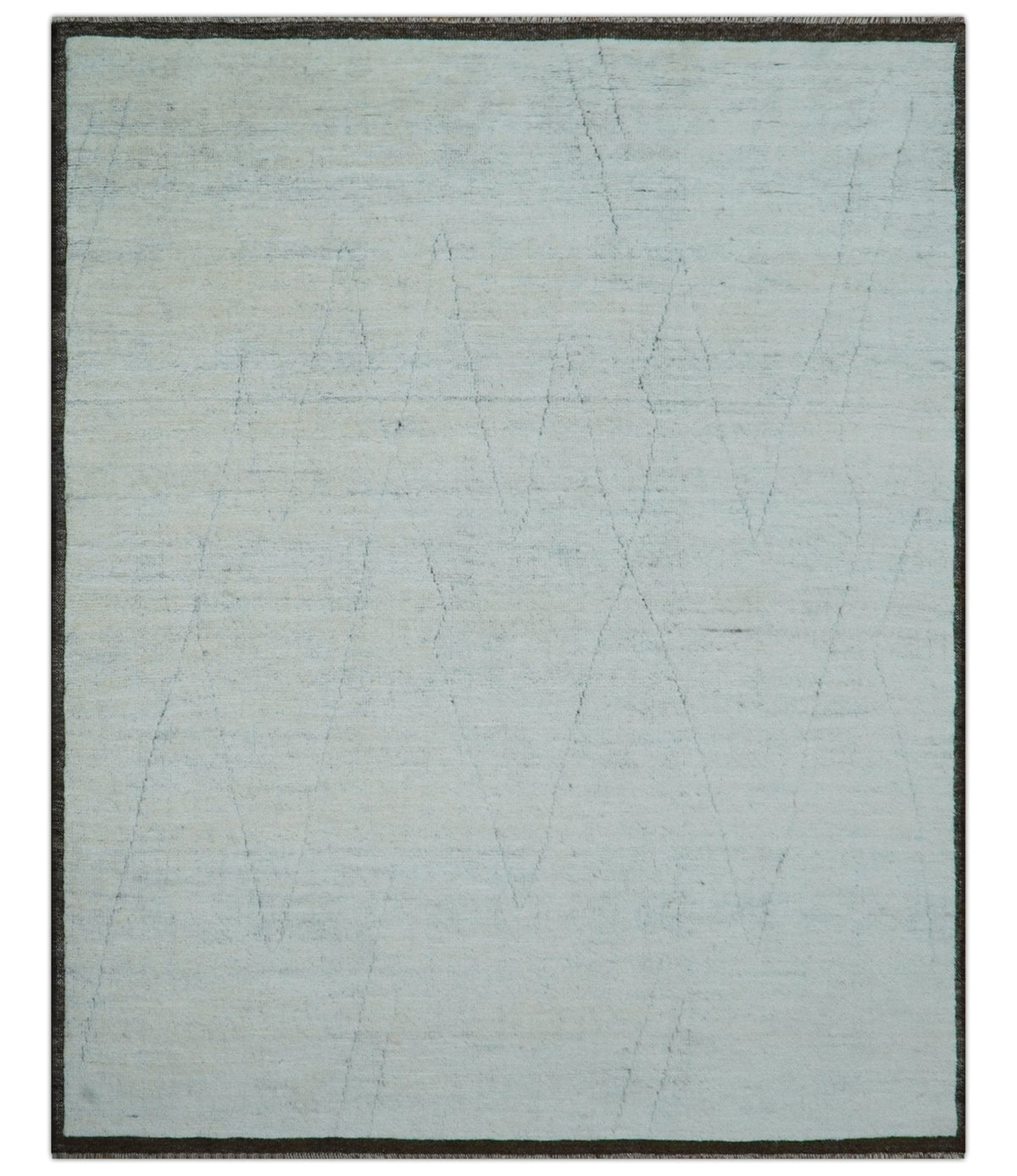Custom Made Modern Contemporary White and Brown Hand Knotted Wool Rug.
