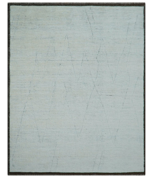 Custom Made Modern Contemporary White and Brown Hand Knotted Wool Rug.