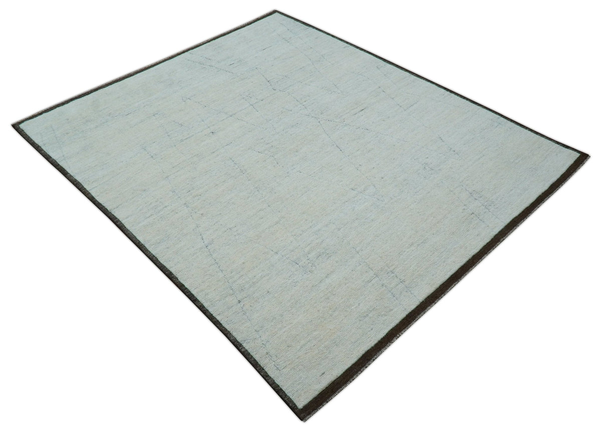 Custom Made Modern Contemporary White and Brown Hand Knotted Wool Rug.