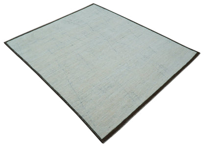 Custom Made Modern Contemporary White and Brown Hand Knotted Wool Rug.