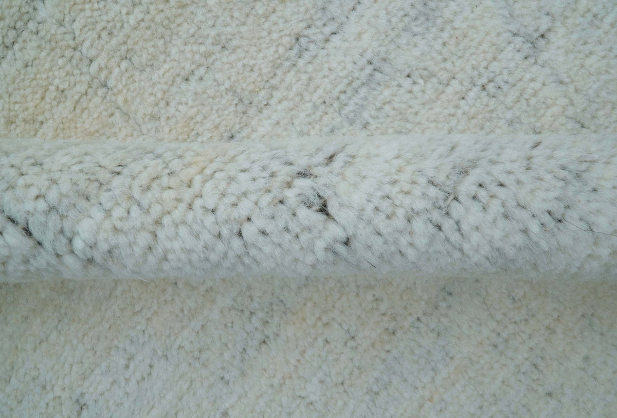 Custom Made Modern Contemporary White and Brown Hand Knotted Wool Rug.