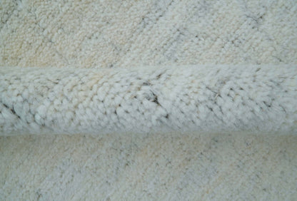 Custom Made Modern Contemporary White and Brown Hand Knotted Wool Rug.