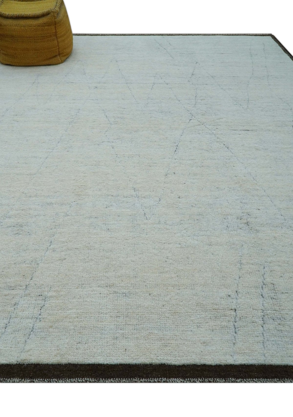 Custom Made Modern Contemporary White and Brown Hand Knotted Wool Rug.
