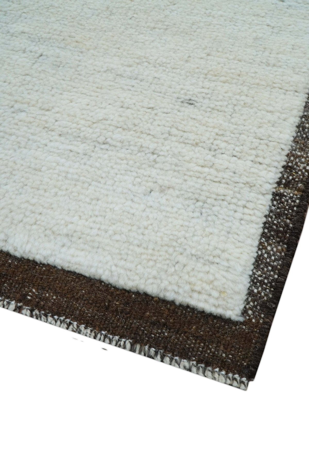 Custom Made Modern Contemporary White and Brown Hand Knotted Wool Rug.
