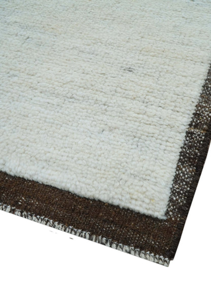 Custom Made Modern Contemporary White and Brown Hand Knotted Wool Rug.