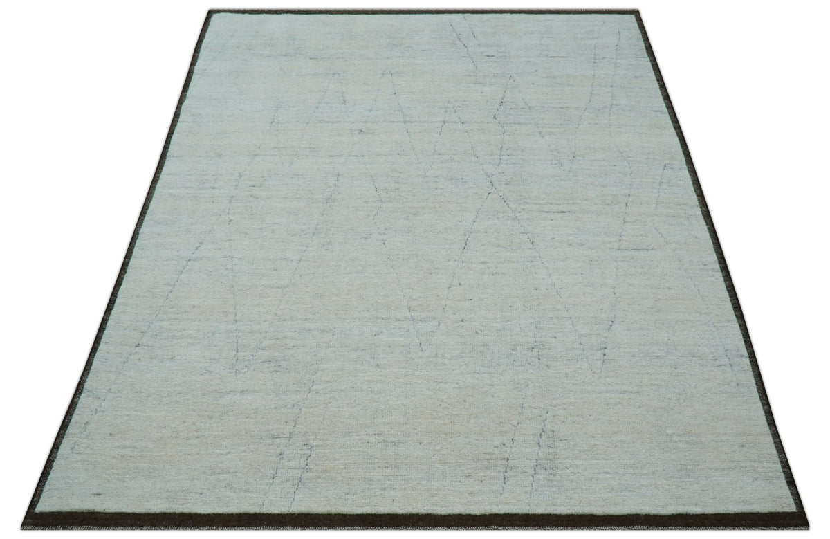 Custom Made Modern Contemporary White and Brown Hand Knotted Wool Rug.