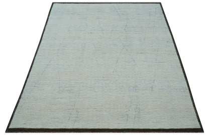 Custom Made Modern Contemporary White and Brown Hand Knotted Wool Rug.