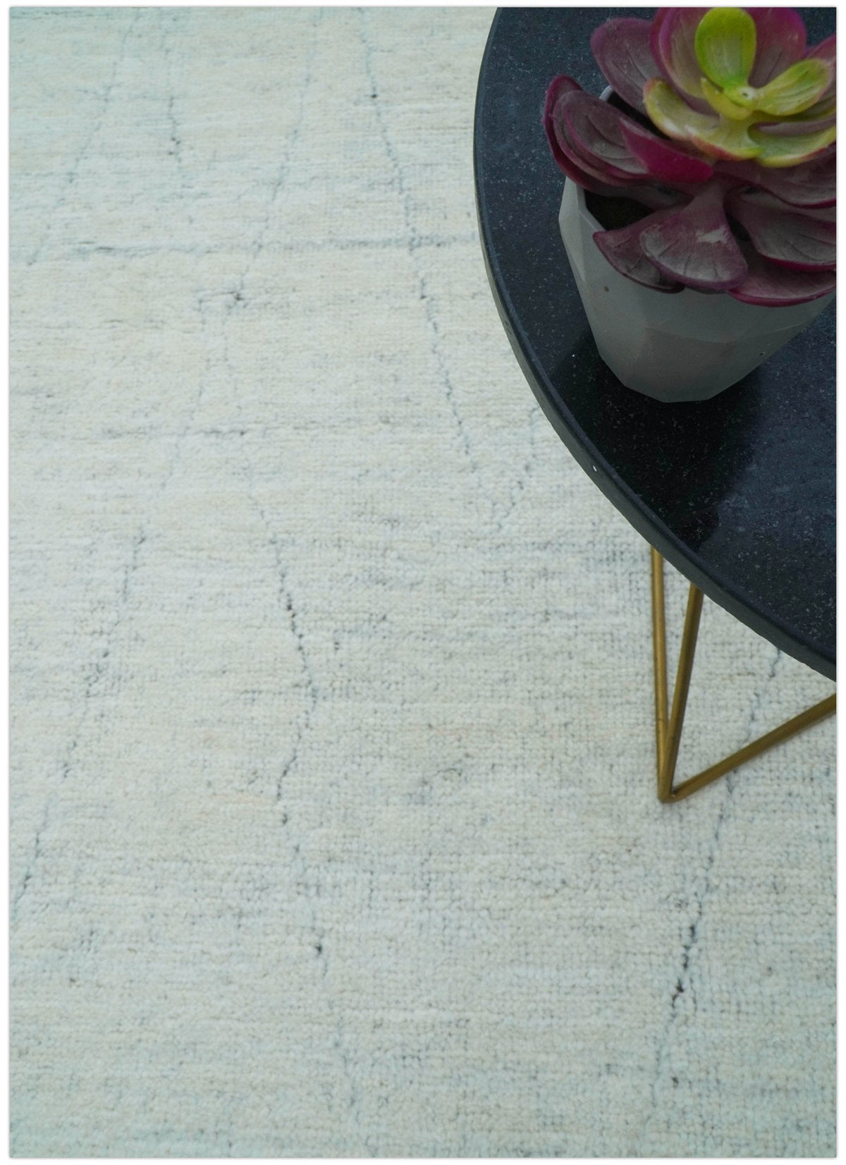 Custom Made Modern Contemporary White and Brown Hand Knotted Wool Rug.