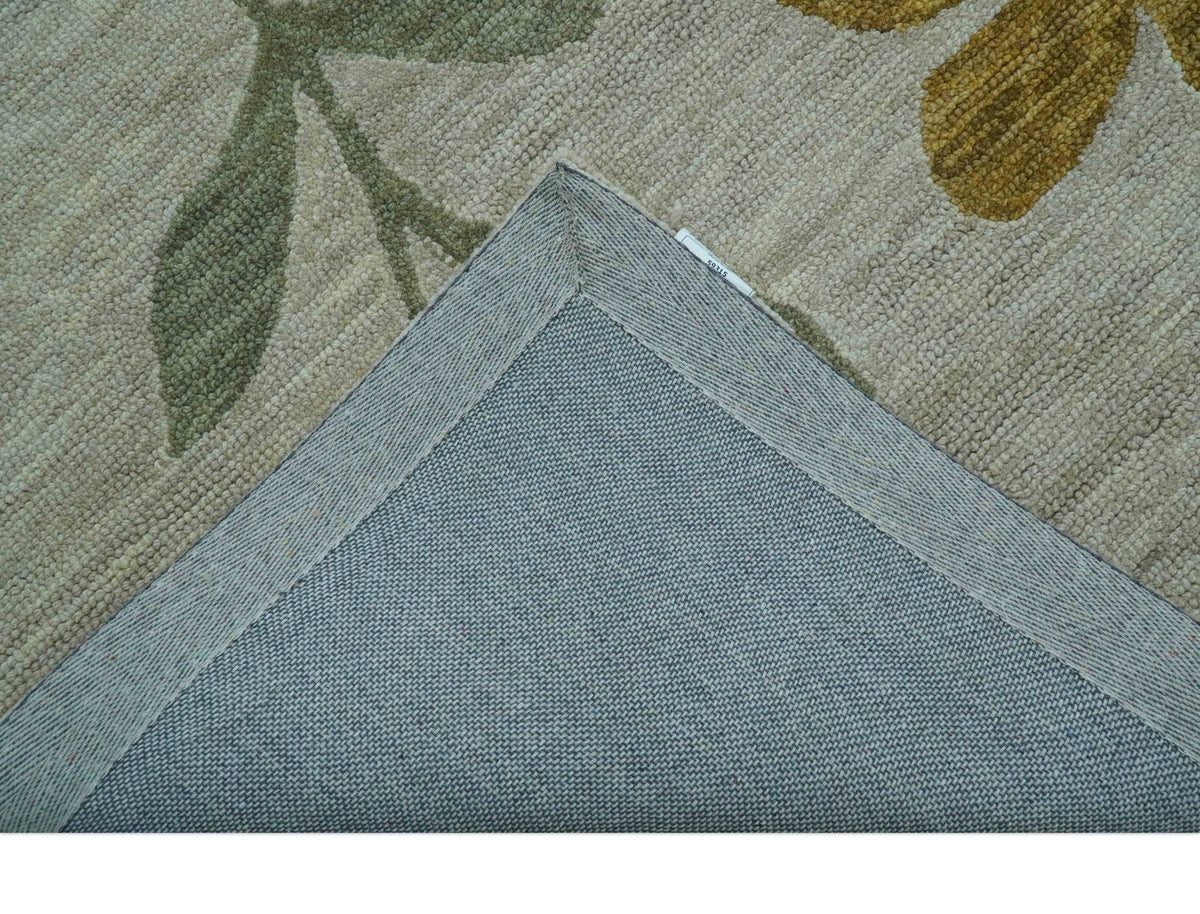 Custom Made Modern Floral Design Beige Hand Tufted Wool Area Rug.