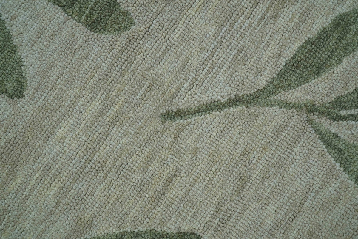 Custom Made Modern Floral Design Beige Hand Tufted Wool Area Rug.