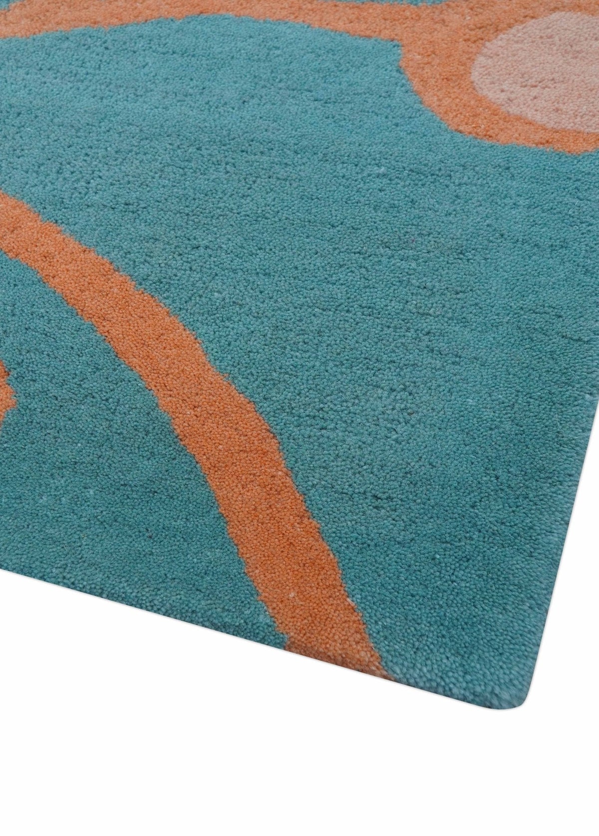 Custom Made Modern Floral Design Blue Hand Tufted Wool Area Rug.