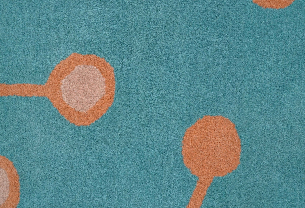 Custom Made Modern Floral Design Blue Hand Tufted Wool Area Rug.