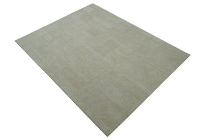 Custom Made Modern Geometrical Beige and Silver Hand Tufted Natural Wool Area Rug.