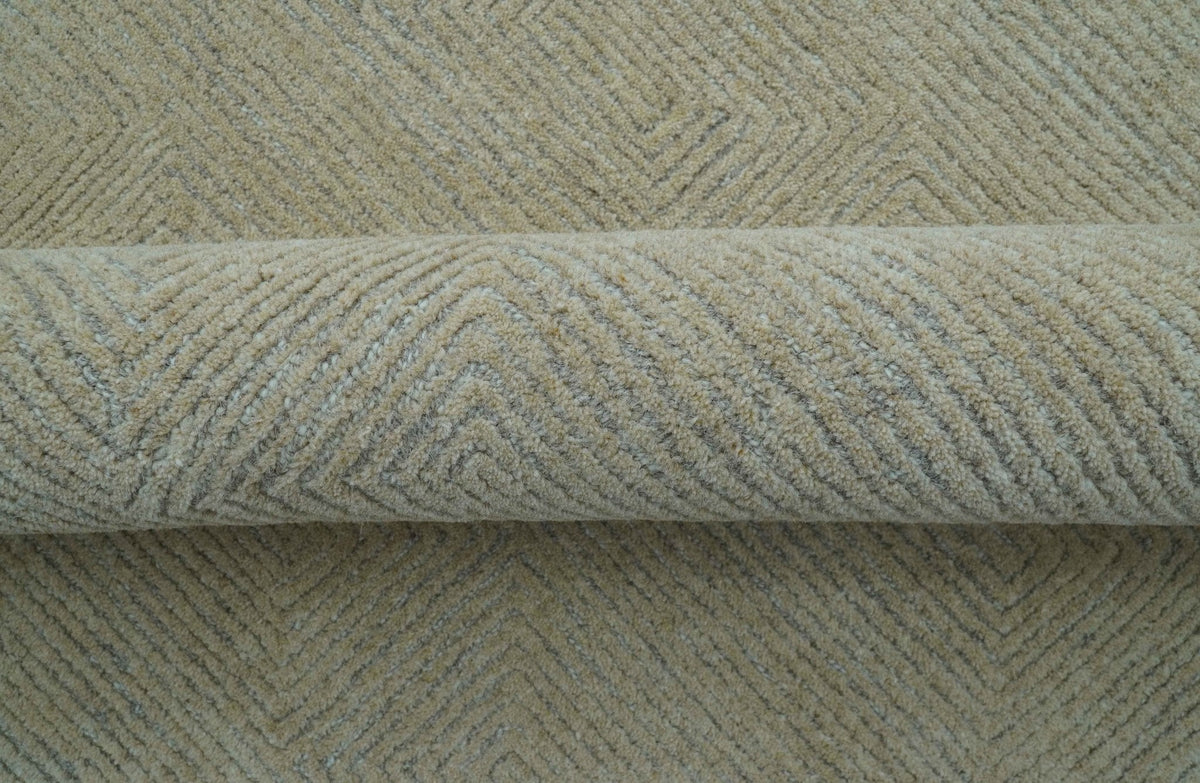 Custom Made Modern Geometrical Beige and Silver Hand Tufted Natural Wool Area Rug.
