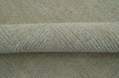 Custom Made Modern Geometrical Beige and Silver Hand Tufted Natural Wool Area Rug.