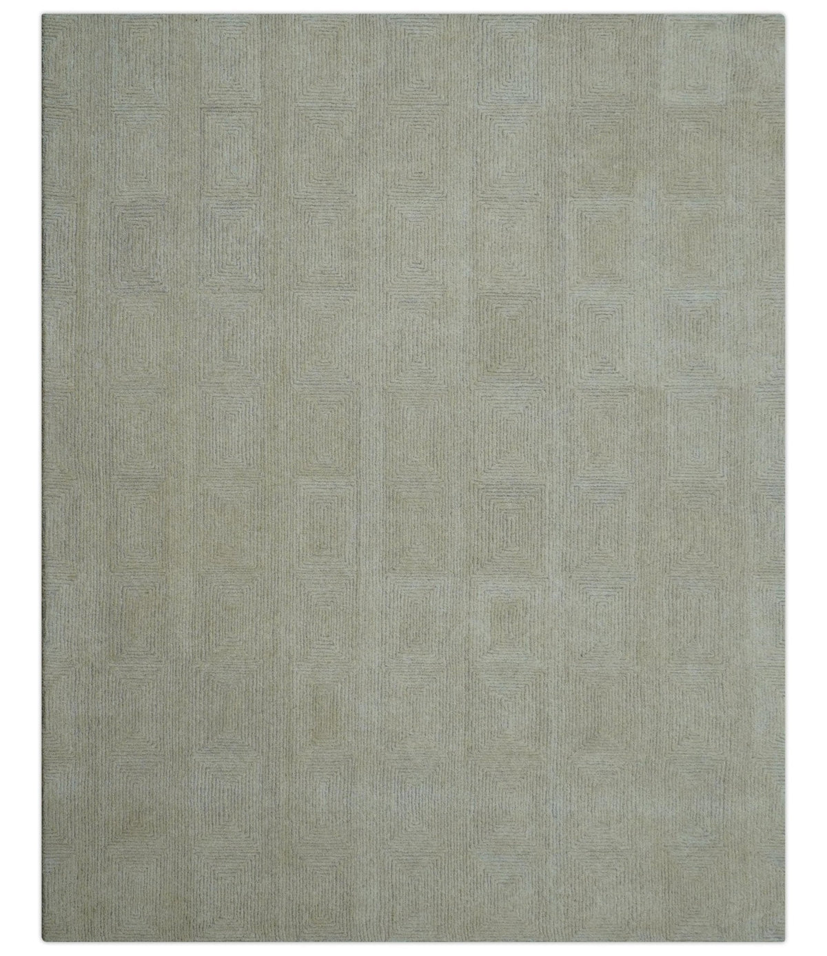 Custom Made Modern Geometrical Beige and Silver Hand Tufted Natural Wool Area Rug.