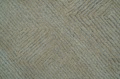 Custom Made Modern Geometrical Beige and Silver Hand Tufted Natural Wool Area Rug.