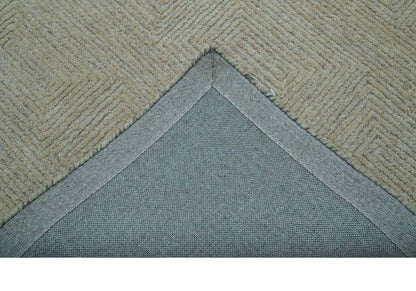 Custom Made Modern Geometrical Beige and Silver Hand Tufted Natural Wool Area Rug.