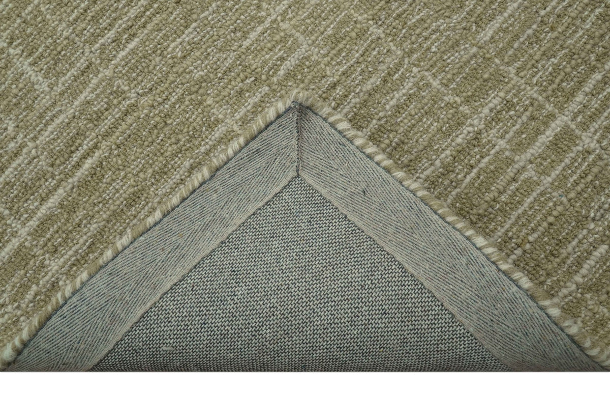Custom Made Modern Geometrical Beige Hand Tufted Wool Area Rug.