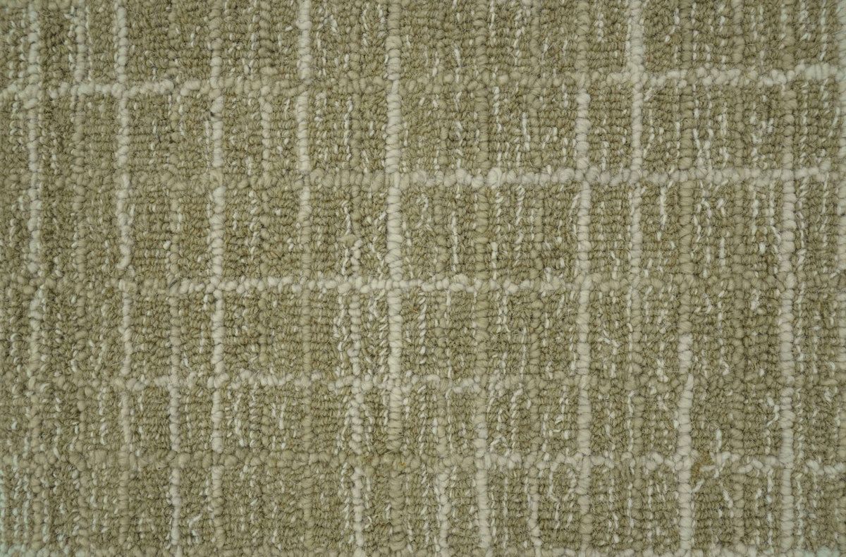 Custom Made Modern Geometrical Beige Hand Tufted Wool Area Rug.