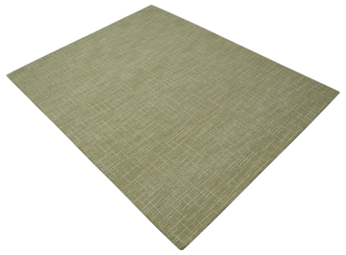 Custom Made Modern Geometrical Beige Hand Tufted Wool Area Rug.