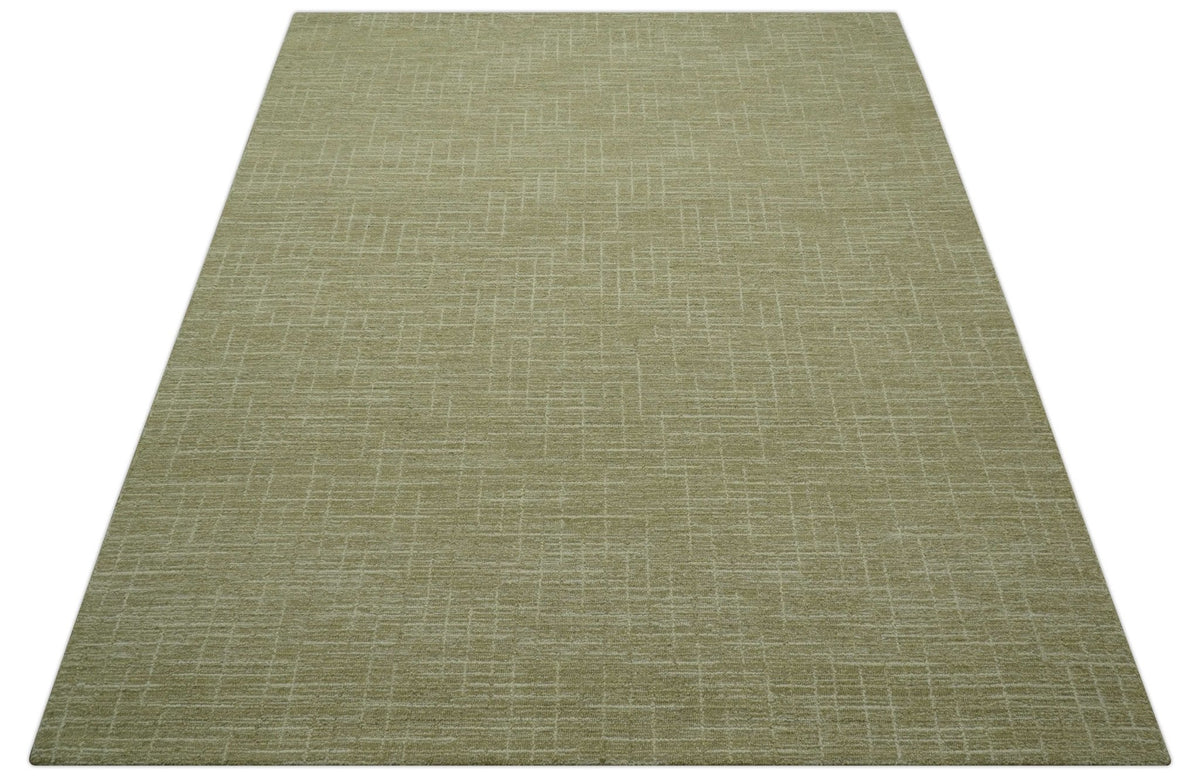 Custom Made Modern Geometrical Beige Hand Tufted Wool Area Rug.