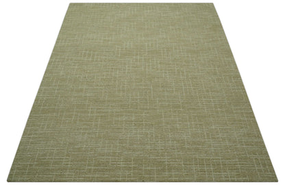 Custom Made Modern Geometrical Beige Hand Tufted Wool Area Rug.