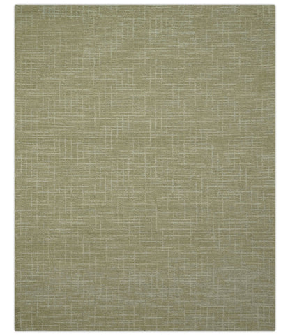 Custom Made Modern Geometrical Beige Hand Tufted Wool Area Rug.