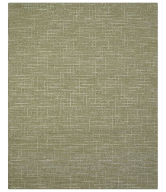 Custom Made Modern Geometrical Beige Hand Tufted Wool Area Rug.
