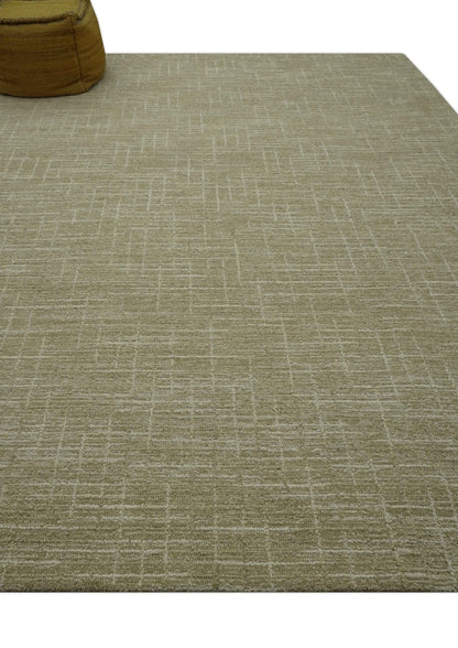 Custom Made Modern Geometrical Beige Hand Tufted Wool Area Rug.