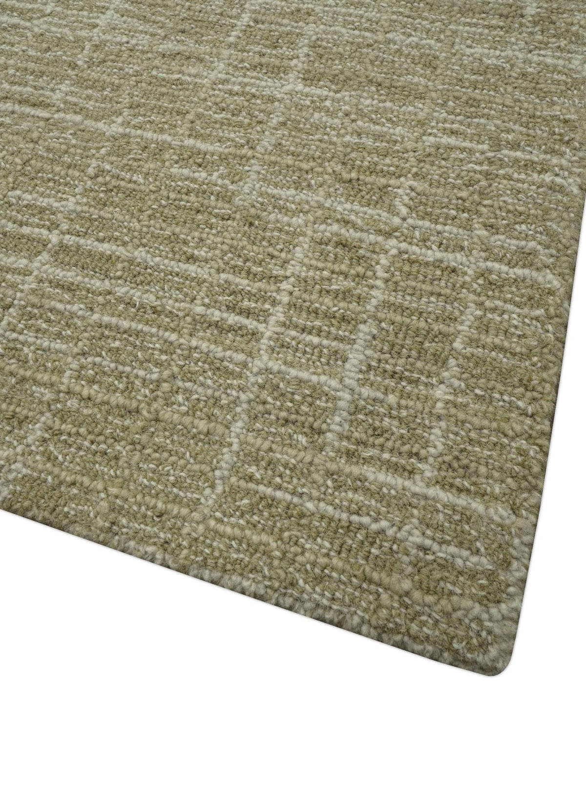 Custom Made Modern Geometrical Beige Hand Tufted Wool Area Rug.