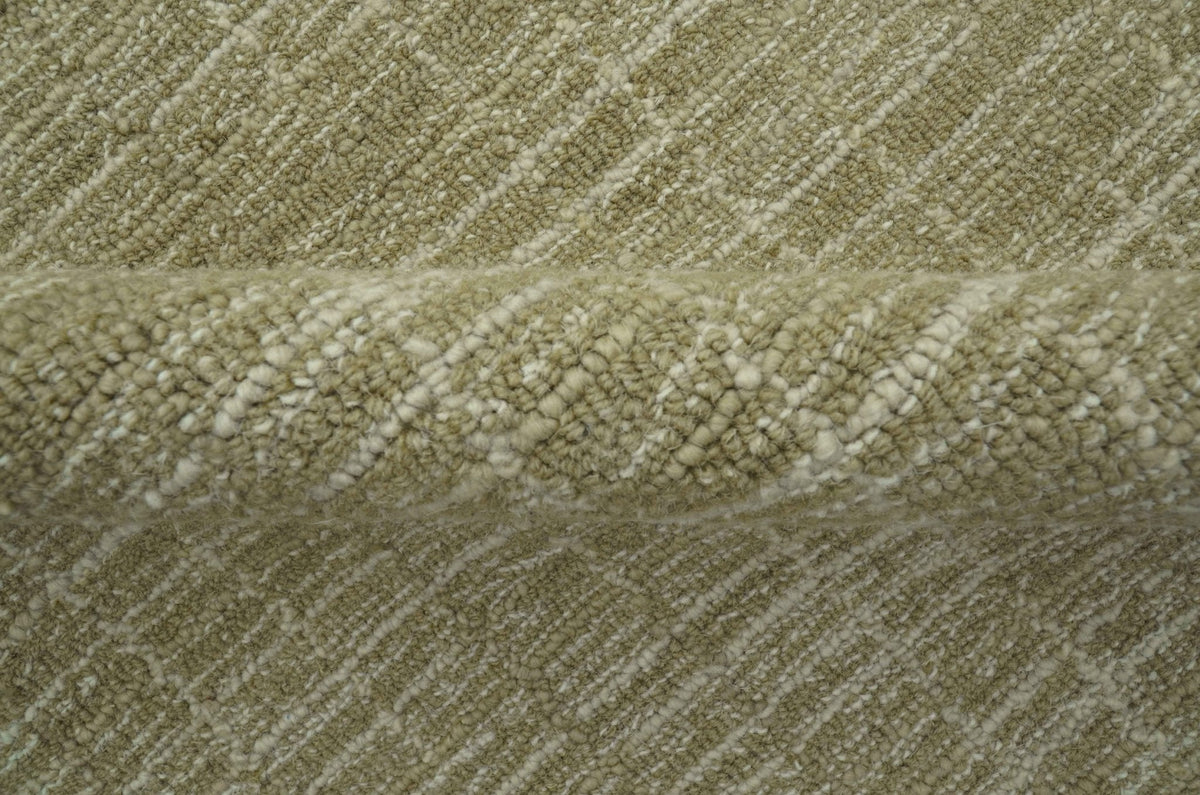 Custom Made Modern Geometrical Beige Hand Tufted Wool Area Rug.