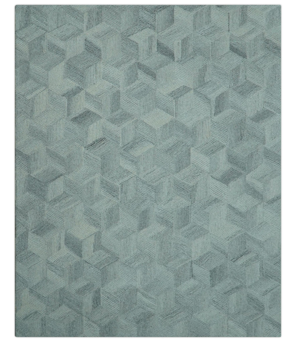 Custom Made Modern Geometrical Gray Hand Tufted Natural Wool Area Rug.