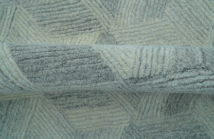 Custom Made Modern Geometrical Gray Hand Tufted Natural Wool Area Rug.