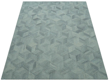 Custom Made Modern Geometrical Gray Hand Tufted Natural Wool Area Rug.