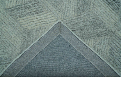 Custom Made Modern Geometrical Gray Hand Tufted Natural Wool Area Rug.