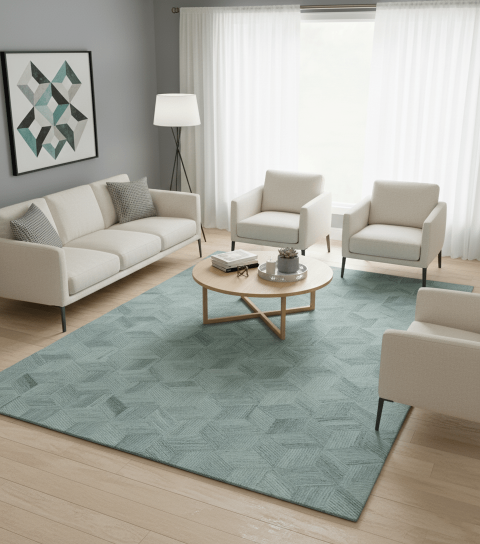 Custom Made Modern Geometrical Gray Hand Tufted Natural Wool Area Rug.